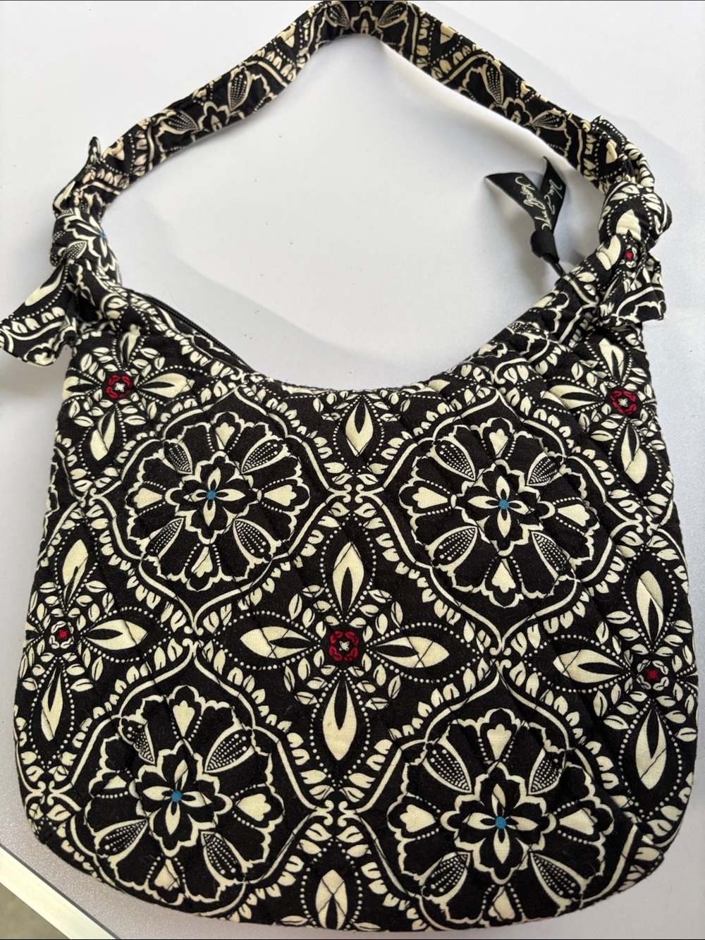 Vera Bradley Black & Cream Floral Shoulder Bag with Multicolor Stripe - Picture 4 of 7